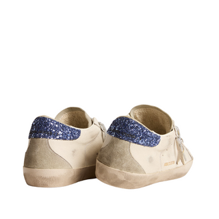 Golden Goose - Women's Super Star LTD in nappa leather with platinum star and blue glitter heel tab