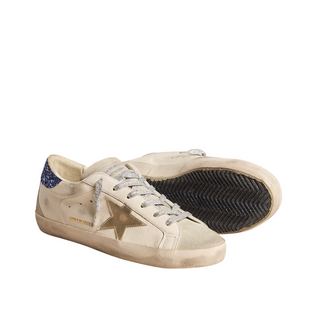 Golden Goose - Women's Super Star LTD in nappa leather with platinum star and blue glitter heel tab