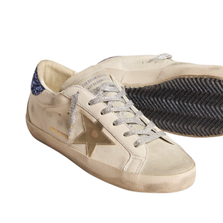Golden Goose - Women's Super Star LTD in nappa leather with platinum star and blue glitter heel tab