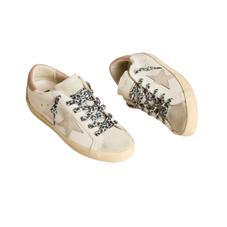 Golden Goose - Women's Super Star with ice-gray star and pink lizard-print heel tab