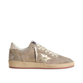 Golden Goose - Women's Ball Star in beige suede with gold metallic leather star and bead lettering