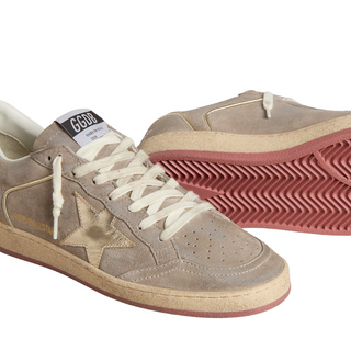 Golden Goose - Women's Ball Star in beige suede with gold metallic leather star and bead lettering