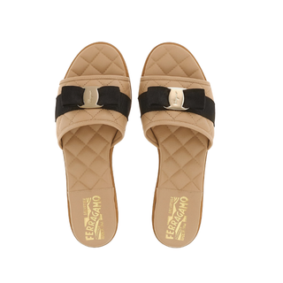 Salvatore Ferragamo - Quilted slide with Vara bow in New Bisque (Women's)