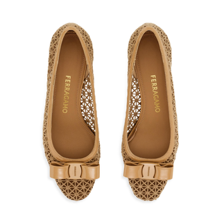 Salvatore Ferragamo - Macramé Vara Bow Pump in Soft Camel Biscotto
