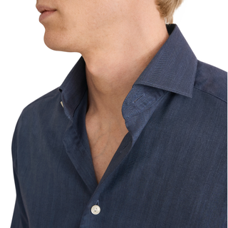 Eton - Solid Signature Flannel Shirt in Dark Blue