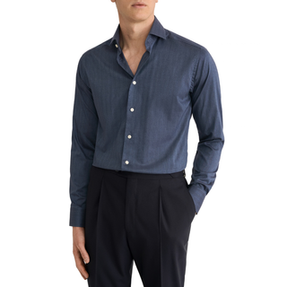 Eton - Solid Signature Flannel Shirt in Dark Blue