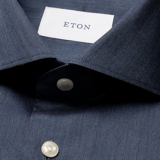 Eton - Solid Signature Flannel Shirt in Dark Blue