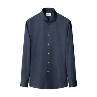 Eton - Solid Signature Flannel Shirt in Dark Blue