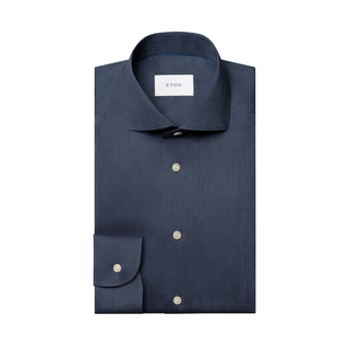 Eton - Solid Signature Flannel Shirt in Dark Blue