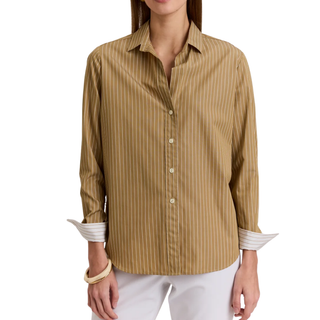 Hinson Wu - Esther Long Sleeve Pencil Stripe Shirt in Khaki/White