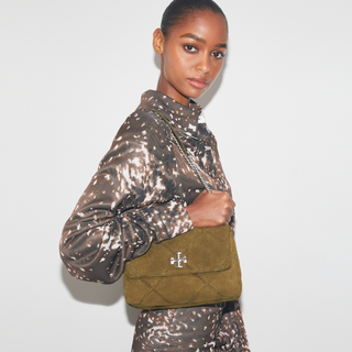 Tory Burch - Kira Diamond Quilt Suede Shoulder Bag Deep/Olive