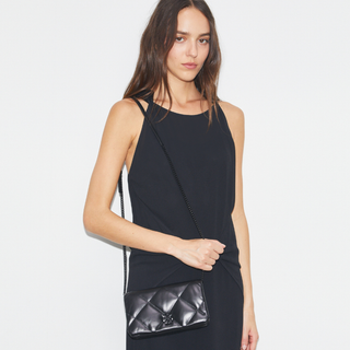 Tory Burch - Kira Diamond Quilt Powder Coated Chain Wallet Black