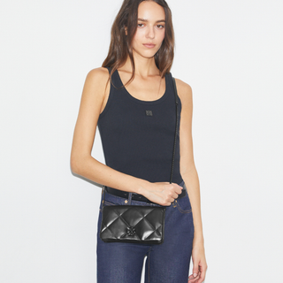 Tory Burch - Kira Diamond Quilt Powder Coated Chain Wallet Black