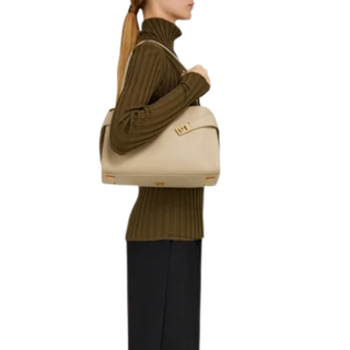 Ferragamo - Hug soft bicolor shoulder bag (M) in Stone/Burnt Ocher