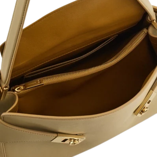 Ferragamo - Hug soft bicolor shoulder bag (M) in Stone/Burnt Ocher