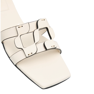 Jonathan Simkhai - Women's Leather Monogram Flat Slide Sandals in Ivory