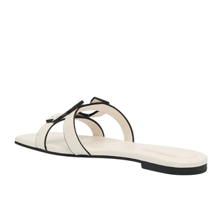 Jonathan Simkhai - Women's Leather Monogram Flat Slide Sandals in Ivory
