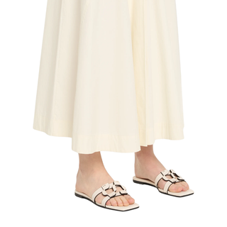 Jonathan Simkhai - Women's Leather Monogram Flat Slide Sandals in Ivory