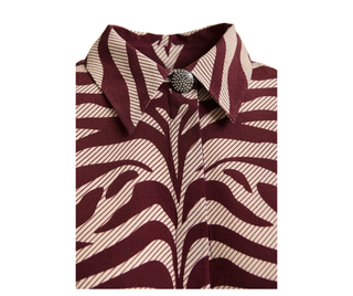 Essentiel Antwerp - Off-white and burgundy zebra-jacquard shirt with rhinestone-encrushed button