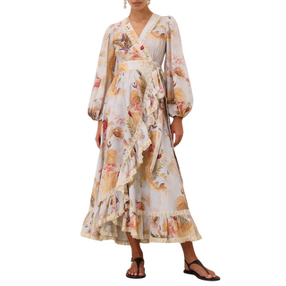 Zimmermann Ascension Frill Midi Dress | Light Blue Palm Floral | Size 2 Zimmermann Ascension Frill Midi Dress | Light Blue Palm Floral | Size 2