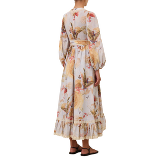 ZIMMERMANN Ascension Frill Midi Dress | Light Blue Palm Floral | Size 2 ZIMMERMANN Ascension Frill Midi Dress | Light Blue Palm Floral | Size 2