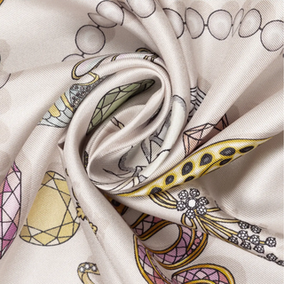 Bejeweled Silk Series 35" Scarf in Cream