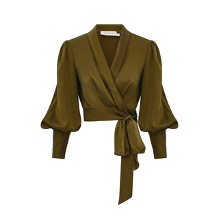 Zimmermann - Silk Wrap Top in Olive