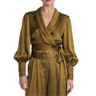 Zimmermann - Silk Wrap Top in Olive