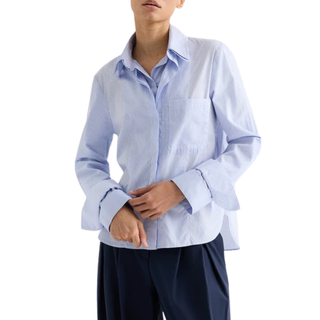TWP - Double Layer Boyfriend Shirt in White/Blue