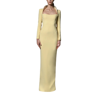 Jean-Louis Sabaji - Halter Neckline Long Sleeves Long Sheath Dress