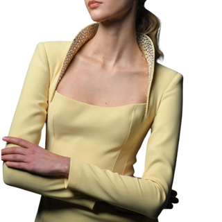 Jean-Louis Sabaji - Halter Neckline Long Sleeves Long Sheath Dress