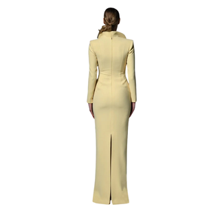 Jean-Louis Sabaji - Halter Neckline Long Sleeves Long Sheath Dress