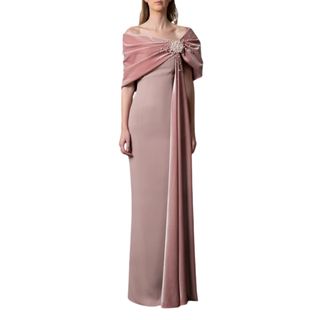 Jean-Louis Sabaji - Vintage rose crêpe dress with a draped embroidered velvet neckline
