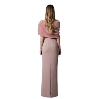 Jean-Louis Sabaji - Vintage rose crêpe dress with a draped embroidered velvet neckline