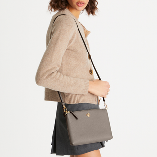 Tory Burch - Mercer Pebbled Zip Crossbody Grayheron