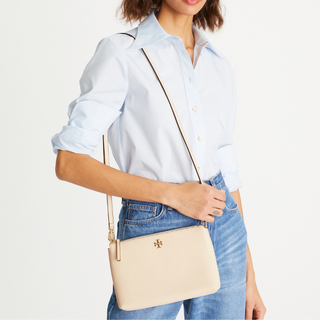 Tory Burch - Mercer Pebbled Zip Crossbody New/Cream