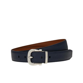 Salvatore Ferragamo - Men's reversible and adjustable Gancini belt in Navy/Brown
