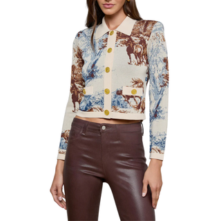 L'Agence - Osiris Jacquard Cardigan in Tan Multi Western Toile
