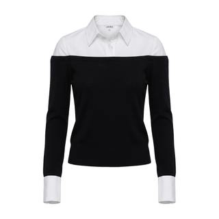L'Agence - Mathilde Poplin Combo Sweater in Black & White