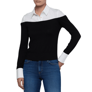 L'Agence - Mathilde Poplin Combo Sweater in Black & White