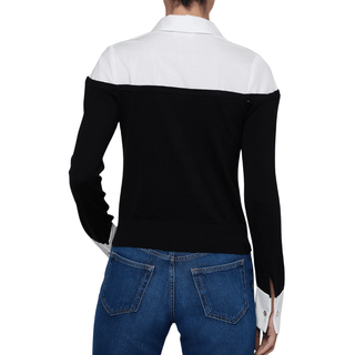 L'Agence - Mathilde Poplin Combo Sweater in Black & White