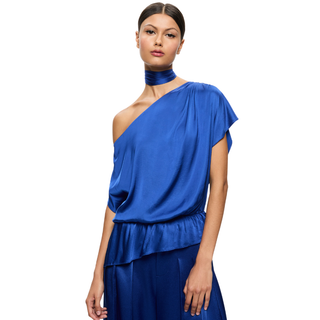 Alice + Olivia - Mitsuko Draped One Shoulder Asymm Blouse W scarf Royal