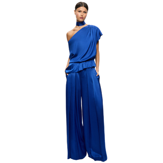 Alice + Olivia - Mitsuko Draped One Shoulder Asymm Blouse W scarf Royal
