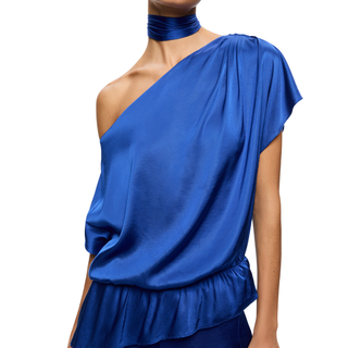 Alice + Olivia - Mitsuko Draped One Shoulder Asymm Blouse W scarf Royal