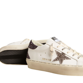 Golden Goose - Women's Hi Star with silver glitter star and ruby red glitter heel tab