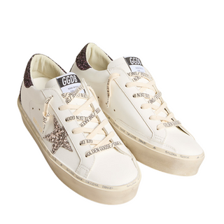 Golden Goose - Women's Hi Star with silver glitter star and ruby red glitter heel tab
