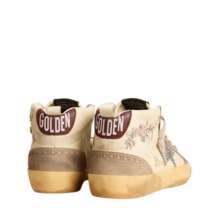 Golden Goose - Women's Mid Star in nappa leather with floral embroidery and silver glitter star