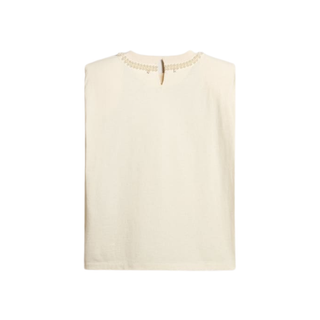 Golden Goose - Aged white sleeveless T-shirt with pearl embroidery