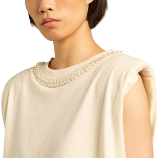 Golden Goose - Aged white sleeveless T-shirt with pearl embroidery