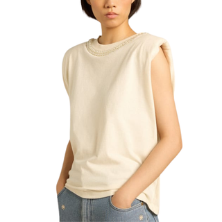 Golden Goose - Aged white sleeveless T-shirt with pearl embroidery